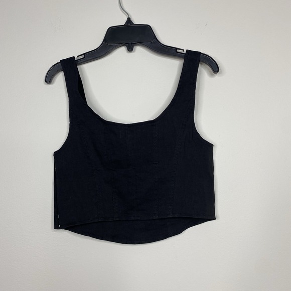 A.L.C. Crop Tank Top Black Corset Linen Blend Sleeveless Side Zipper Womens Sz 2 - Picture 3 of 13